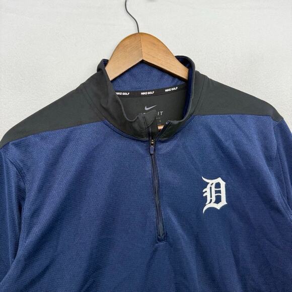 Detroit Tigers 1/4 Zip Pullover Mens Large Black Blue Nike Golf Embroidered Tech - Picture 1 of 10